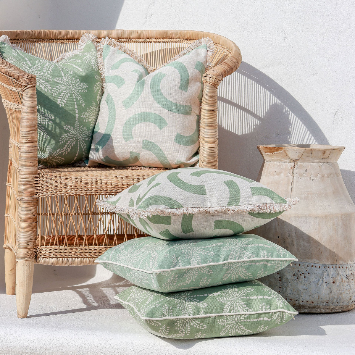 Outdoor Cushion Coastal Fringe Cabana Palms Sage 45cm x 45cm - Image 15