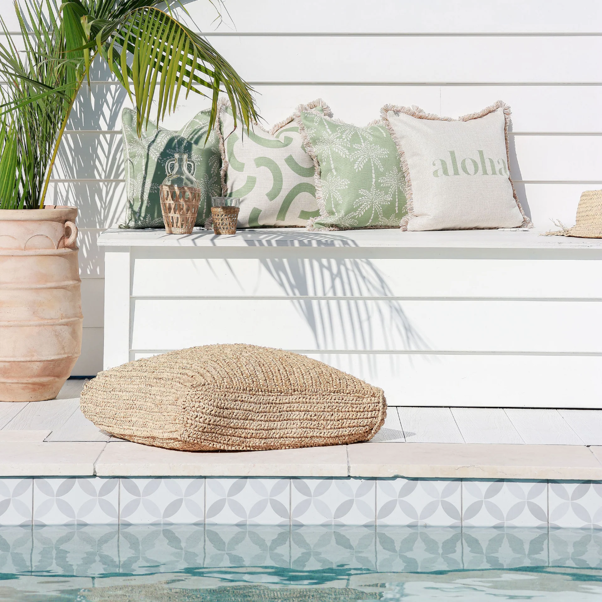 Outdoor Cushion Coastal Fringe Cabana Palms Sage 45cm x 45cm - Image 20