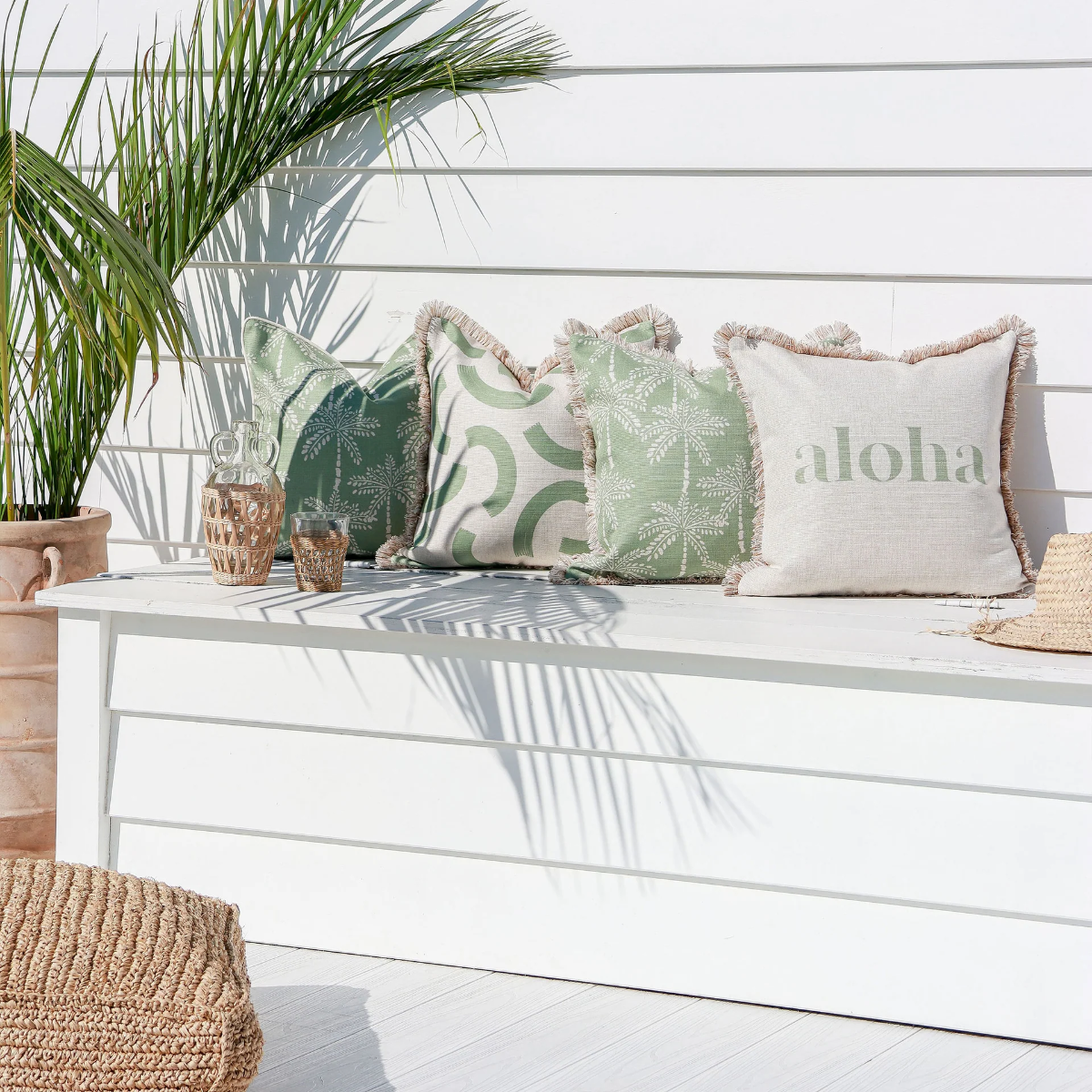 Outdoor Cushion Coastal Fringe Cabana Palms Sage 45cm x 45cm - Image 22