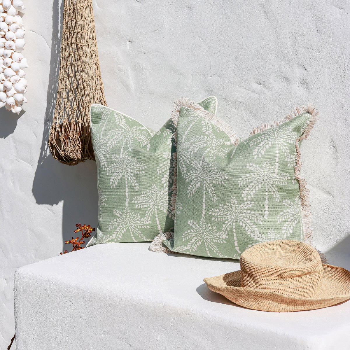 Outdoor Cushion Coastal Fringe Cabana Palms Sage 45cm x 45cm - Image 23