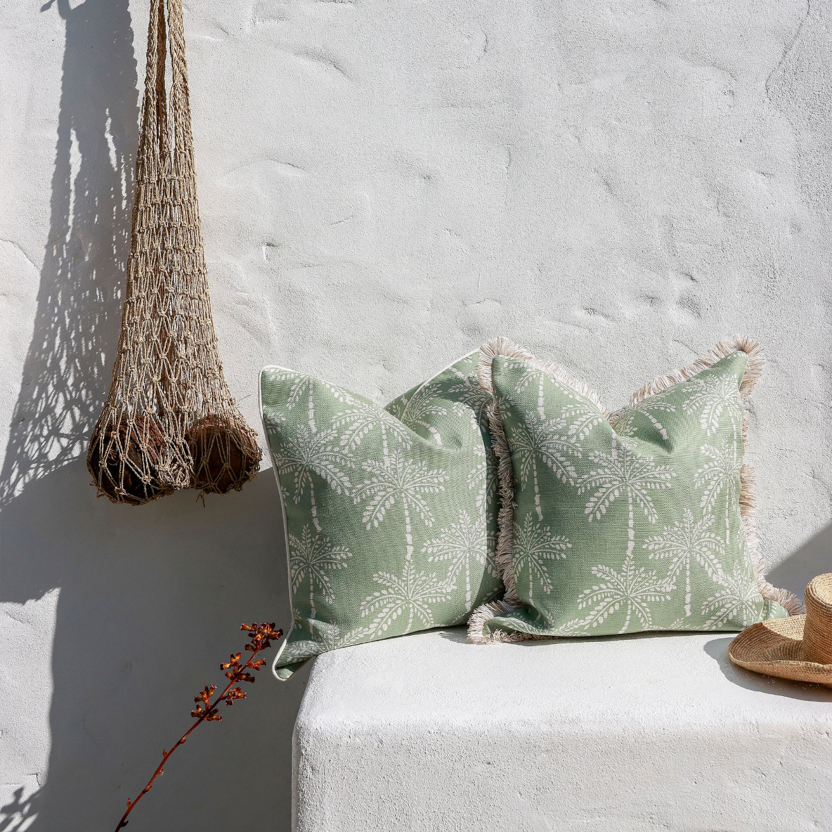 Outdoor Cushion Coastal Fringe Cabana Palms Sage 45cm x 45cm - Image 24
