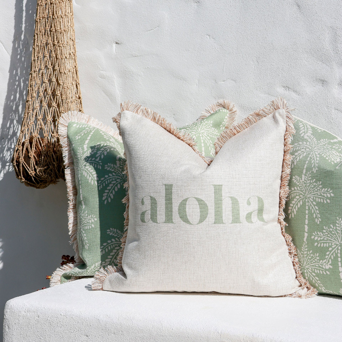 Outdoor Cushion Coastal Fringe Cabana Palms Sage 45cm x 45cm - Image 25