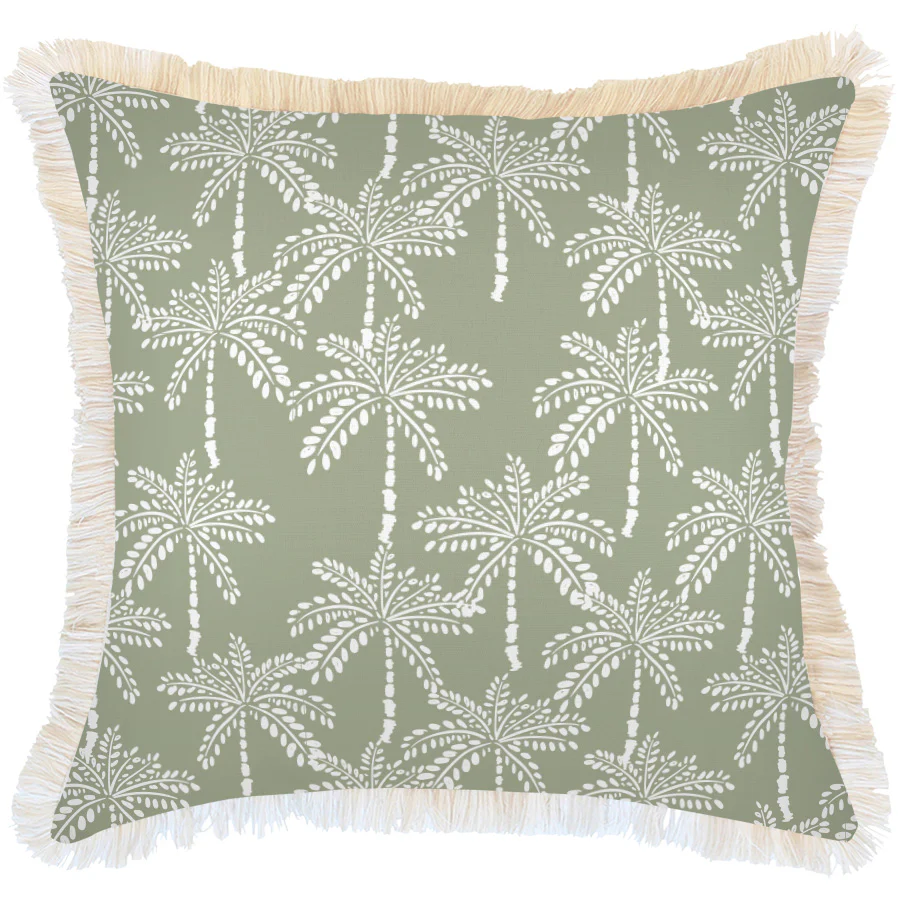 Outdoor Cushion Coastal Fringe Cabana Palms Sage 60cm x 60cm