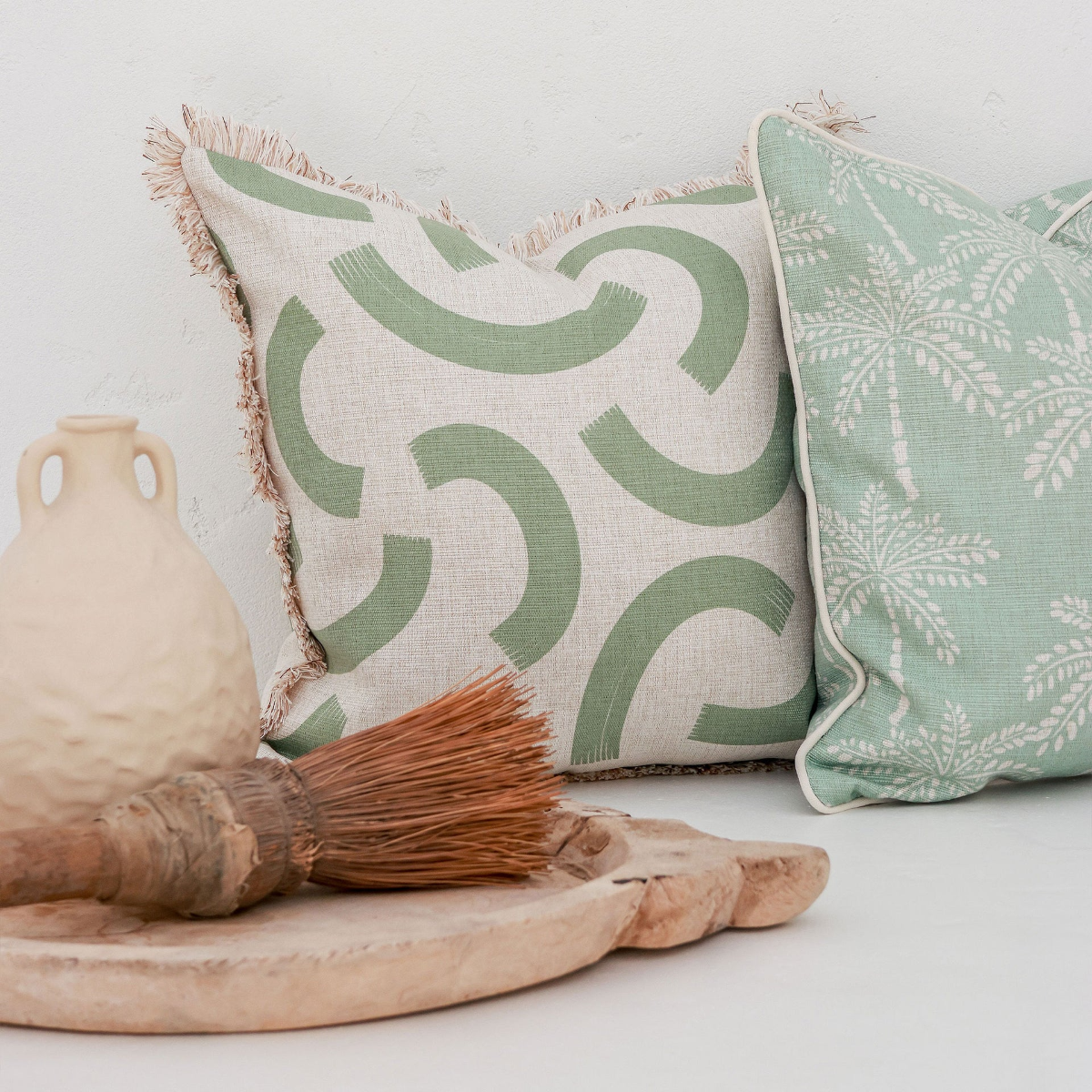 Outdoor Cushion With Piping Cabana Palms Seafoam 45cm x 45cm - Image 3