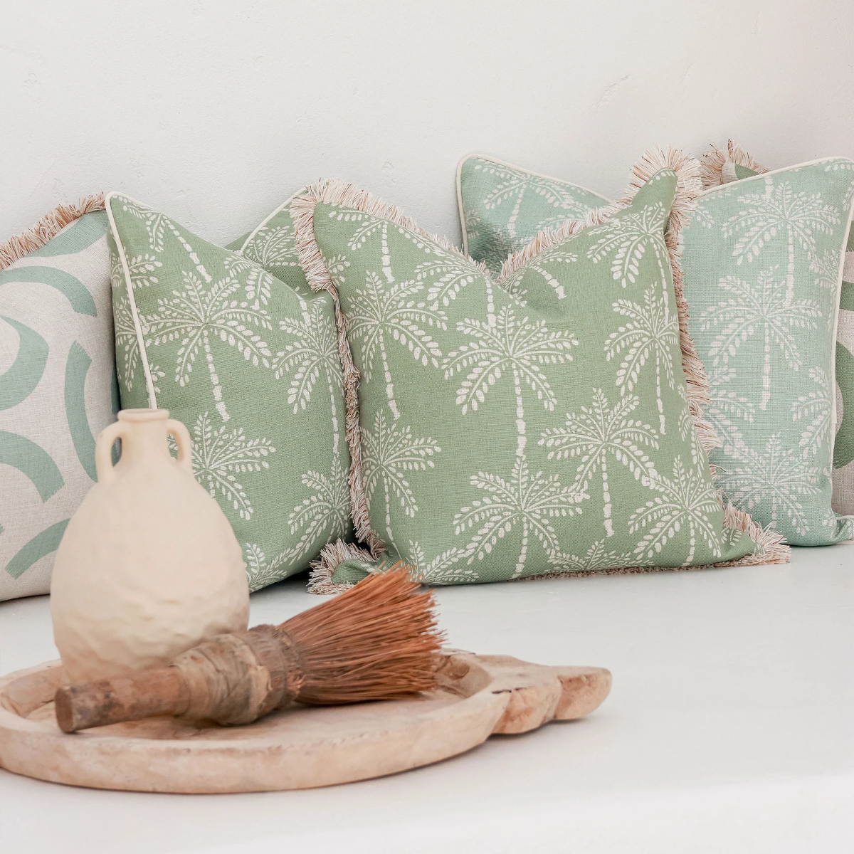 Outdoor Cushion With Piping Cabana Palms Seafoam 45cm x 45cm - Image 6