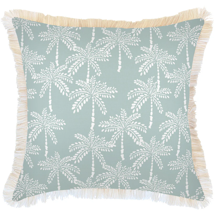 Outdoor Cushion Coastal Fringe Cabana Palms Seafoam 60cm x 60cm