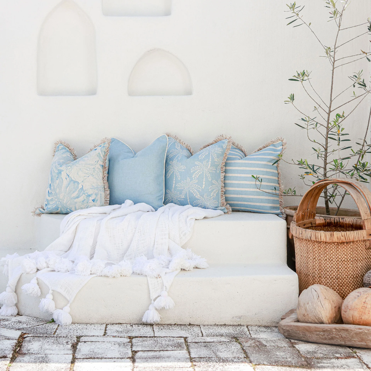 Outdoor Cushion Piping Cabana Palms Pale Blue 60cm x 60cm - Image 2