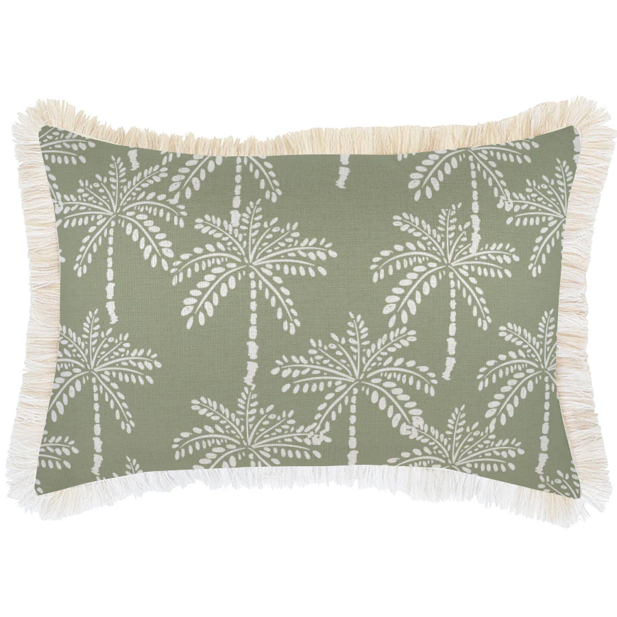 Outdoor Cushion Coastal Fringe Cabana Palms Sage 35cm x 50cm