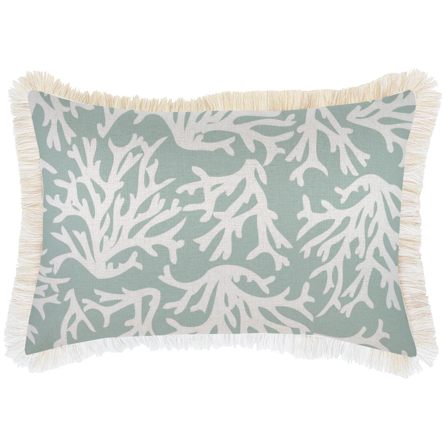 Outdoor Cushion Coastal Fringe Coastal Coral Seafoam 35cm x 50cm