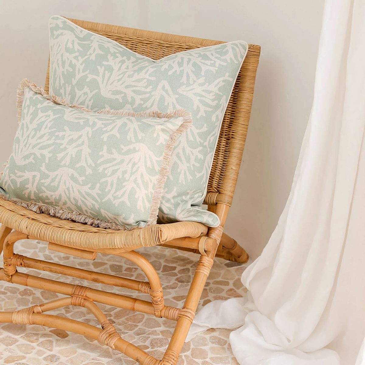 Outdoor Cushion Coastal Fringe Coastal Coral Seafoam 35cm x 50cm - Image 2