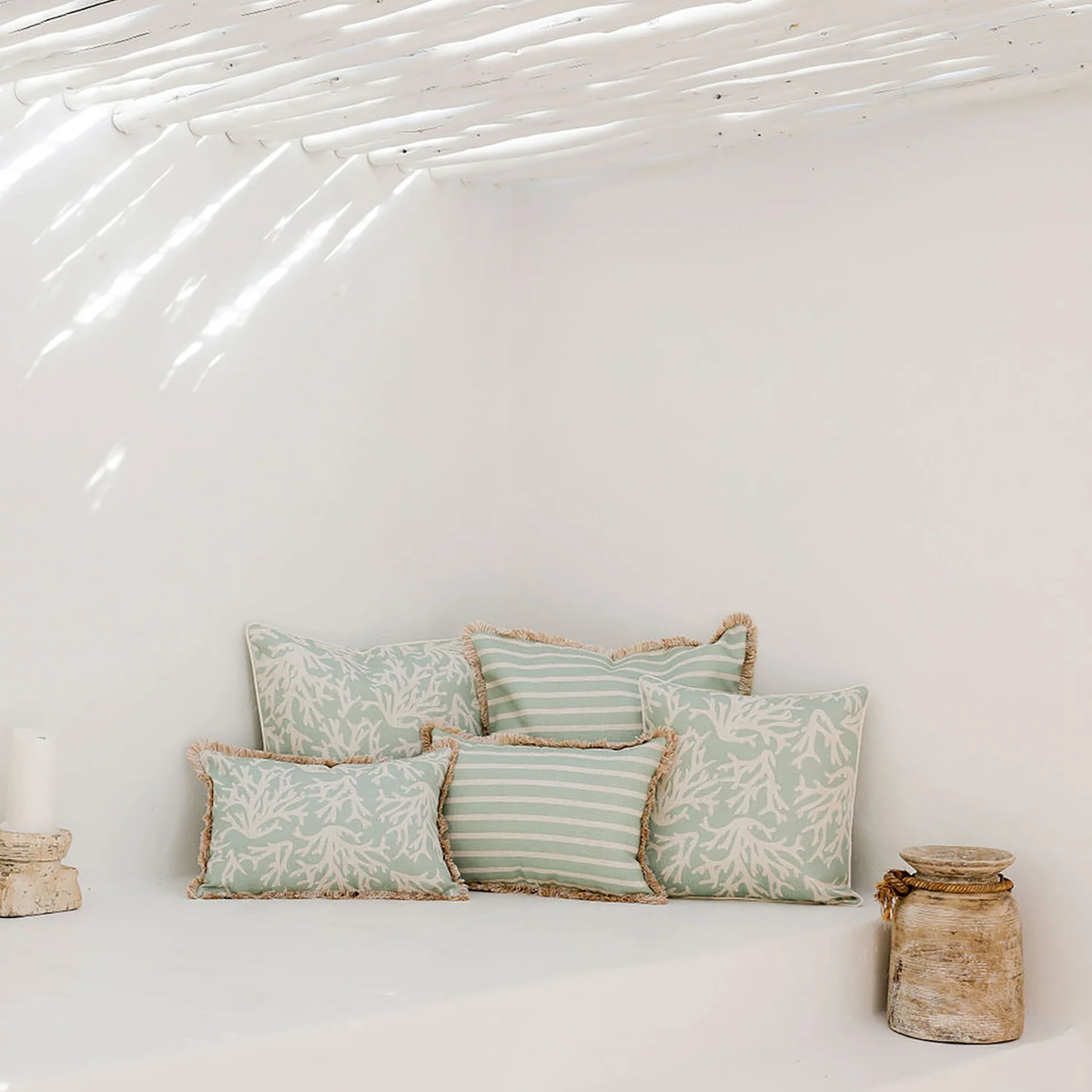 Outdoor Cushion Coastal Fringe Coastal Coral Seafoam 35cm x 50cm - Image 3