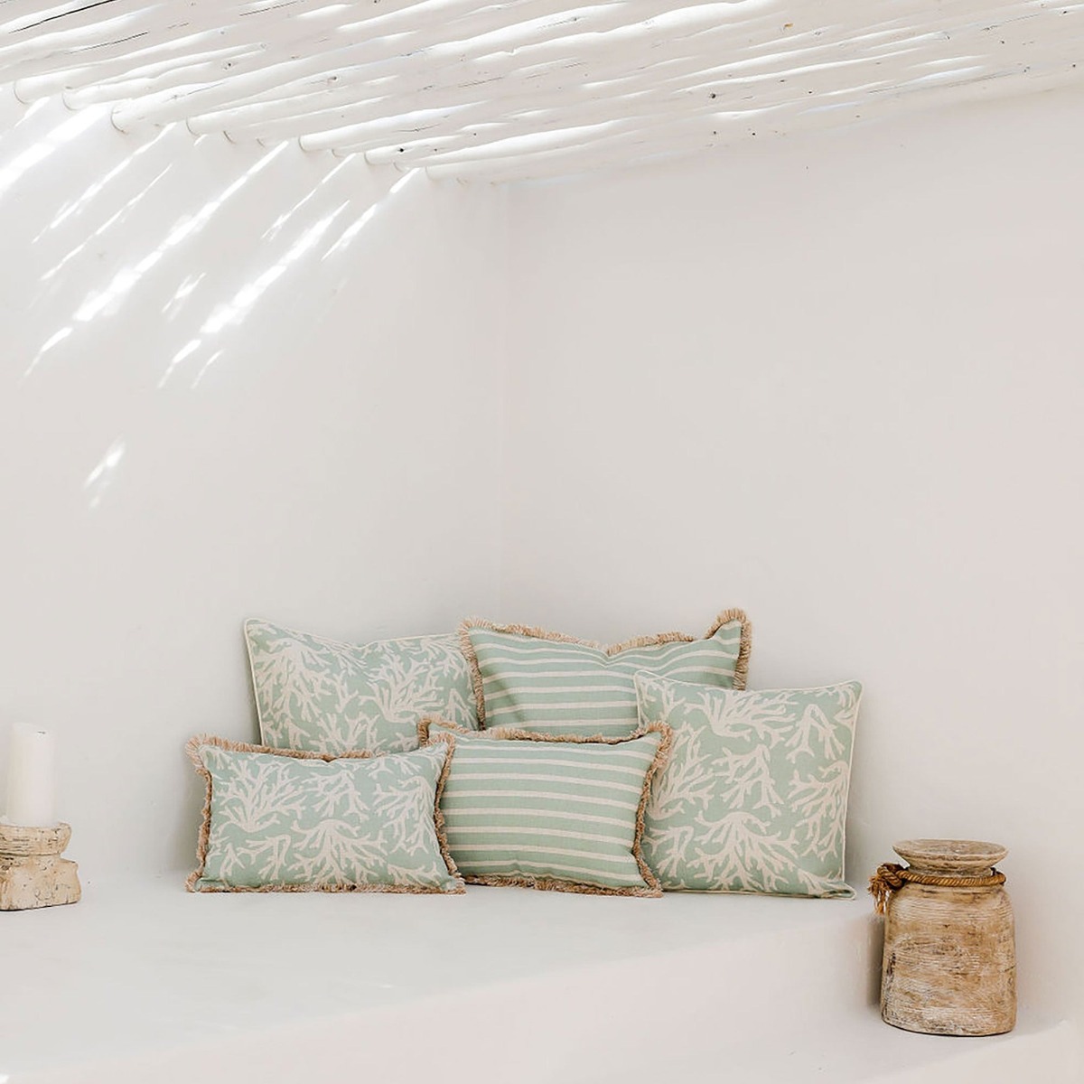 Outdoor Cushion With Piping Coastal Coral Seafoam 60cm x 60cm - Image 2