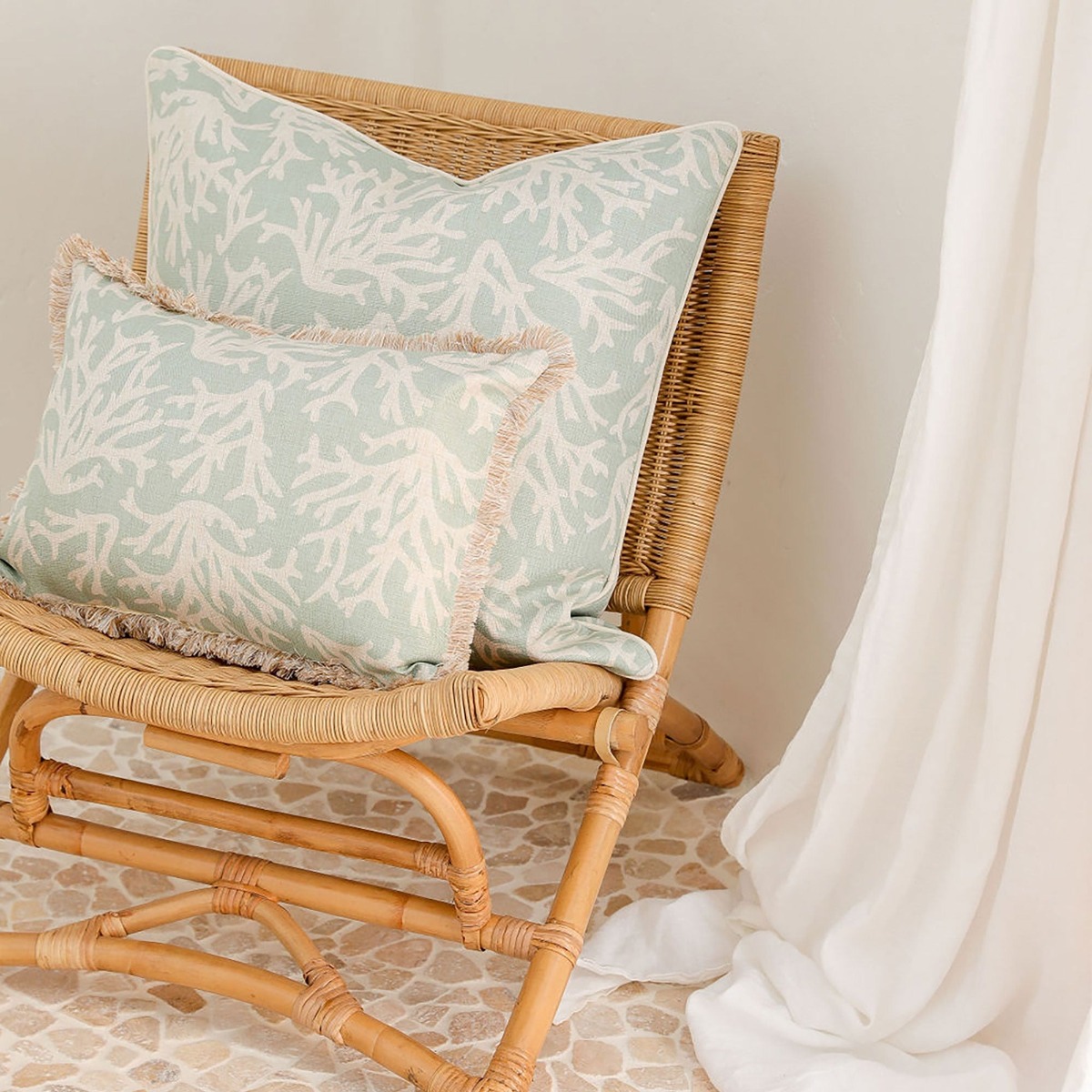 Outdoor Cushion With Piping Coastal Coral Seafoam 60cm x 60cm - Image 3