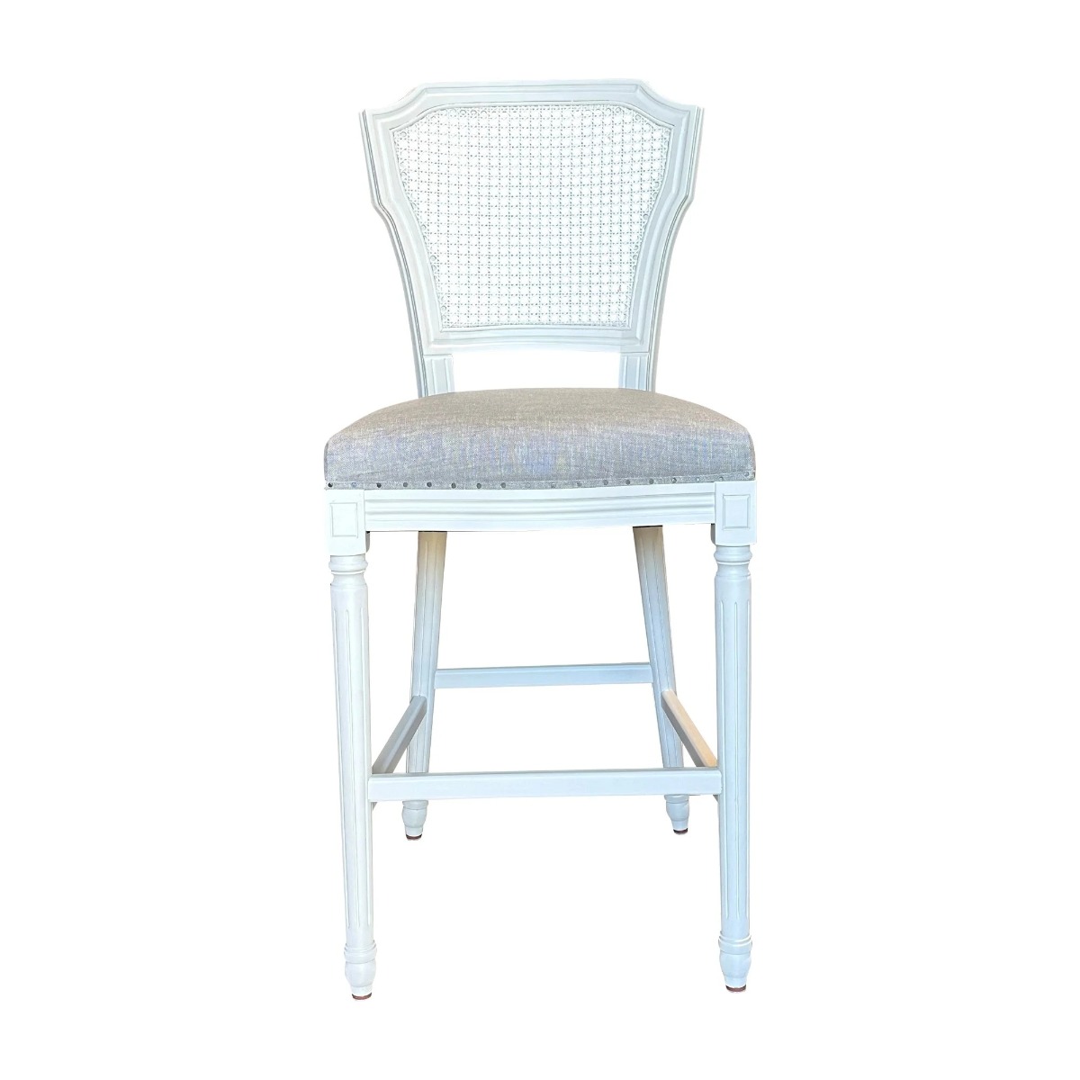 "Marseille" Hamptons Style White Timber Barstool Rattan Back, Duck Egg Seat (RRP $799) - Image 2