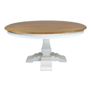 "Hamilton" Hamptons Style Solid Hardwood Timber 180cm Round Dining Table, Oak Top with White Base (RRP $3499)