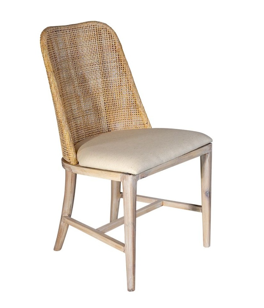 "Careel Bay" Hampton Style Rattan Dining Chair, Whitewash Timber Legs (RRP $449)