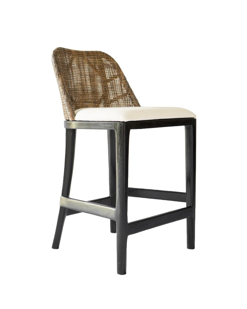 "Careel Bay" Hampton Style Rattan Kitchen Counter Stool Brown, Black Timber Legs (RRP $499)