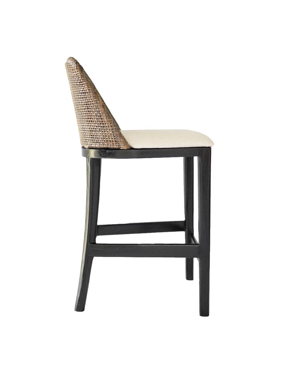 "Careel Bay" Hampton Style Rattan Kitchen Counter Stool Brown, Black Timber Legs (RRP $499) - Image 2