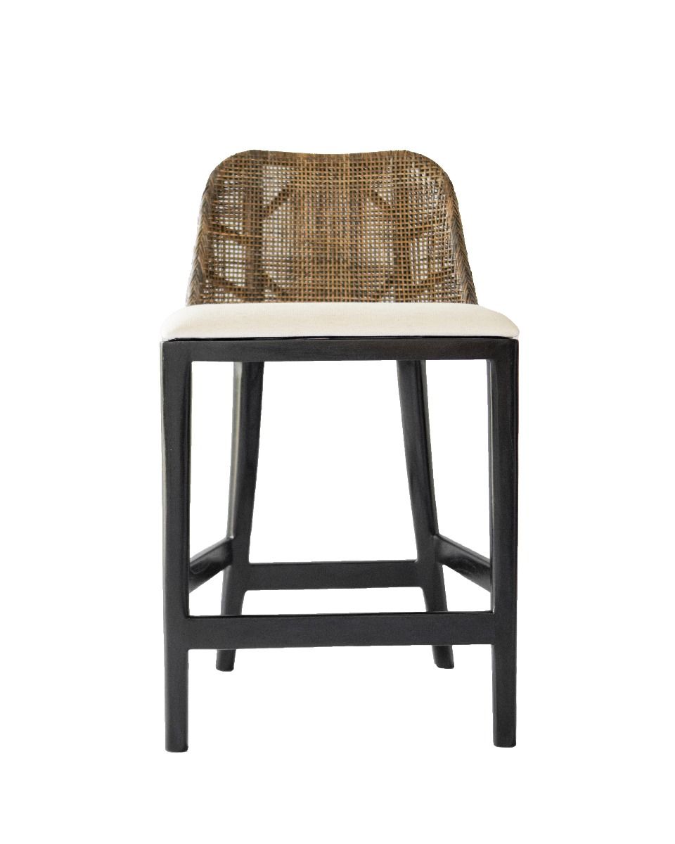 "Careel Bay" Hampton Style Rattan Kitchen Counter Stool Brown, Black Timber Legs (RRP $499) - Image 3