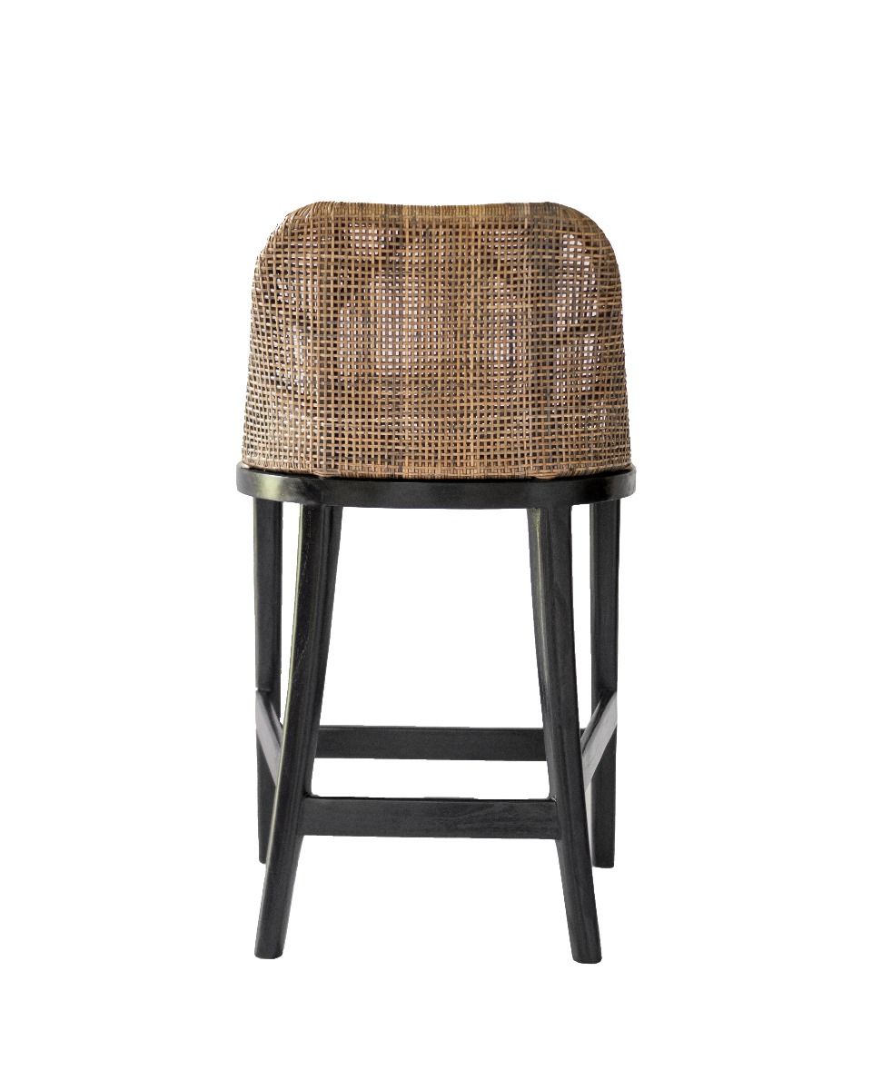 "Careel Bay" Hampton Style Rattan Kitchen Counter Stool Brown, Black Timber Legs (RRP $499) - Image 4