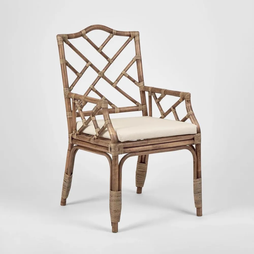 Dynasty Hamptons Style British Colonial Dining Carver Chair Natural, L 57cm W 60cm H 100cm (RRP $799)