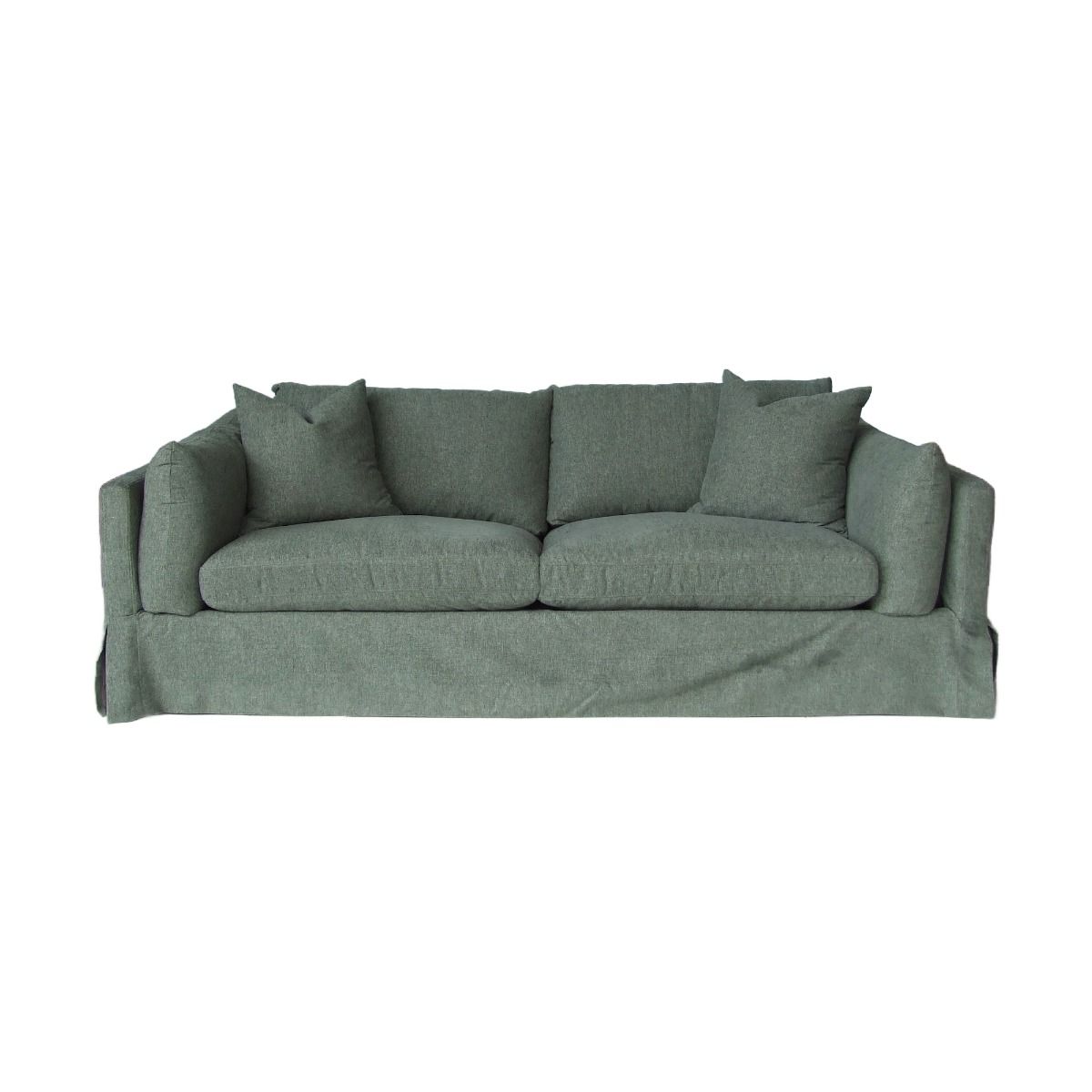 "Kirra" Coastal Style Fabric 3.5 Seater Sofa Lounge Feather Filled with Removable Slip Covers, Sage Green 235cmL x 100cmD x 84cmH (RRP $3499)