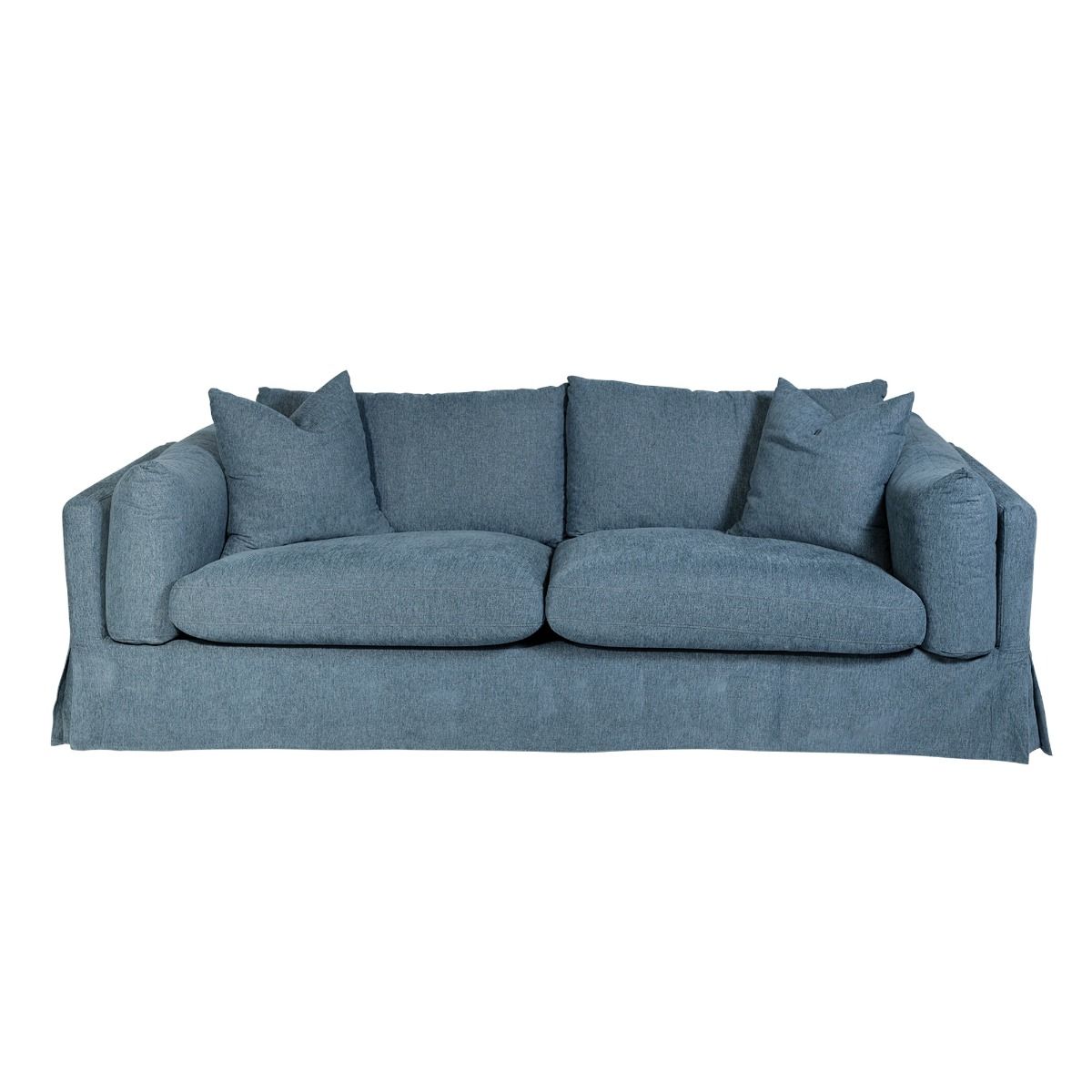 "Kirra" Coastal Style Fabric 3.5 Seater Sofa Lounge Feather Filled with Removable Slip Covers, Blue 235cmL x 100cmD x 84cmH (RRP $3499)