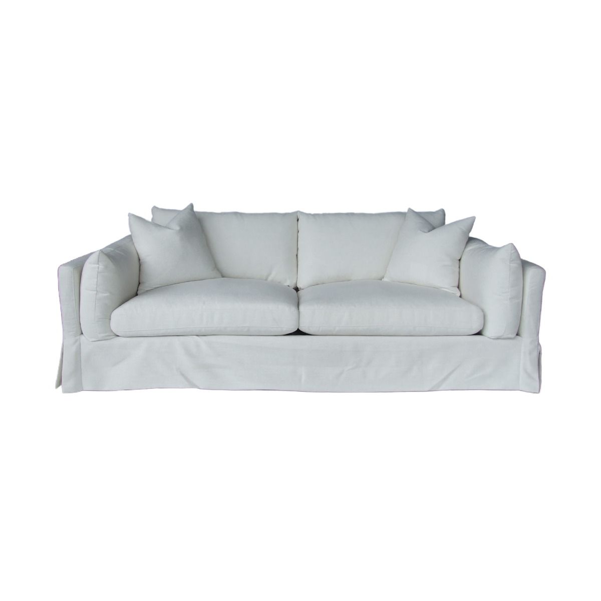 "Kirra" Coastal Style Fabric 3.5 Seater Sofa Lounge Feather Filled with Removable Slip Covers, White 235cmL x 100cmD x 84cmH (RRP $3499)
