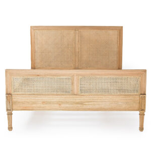 Hamilton Cane Bed Queen Size Weathered Oak, 165cm Wide x 217cm Long x 122cm High