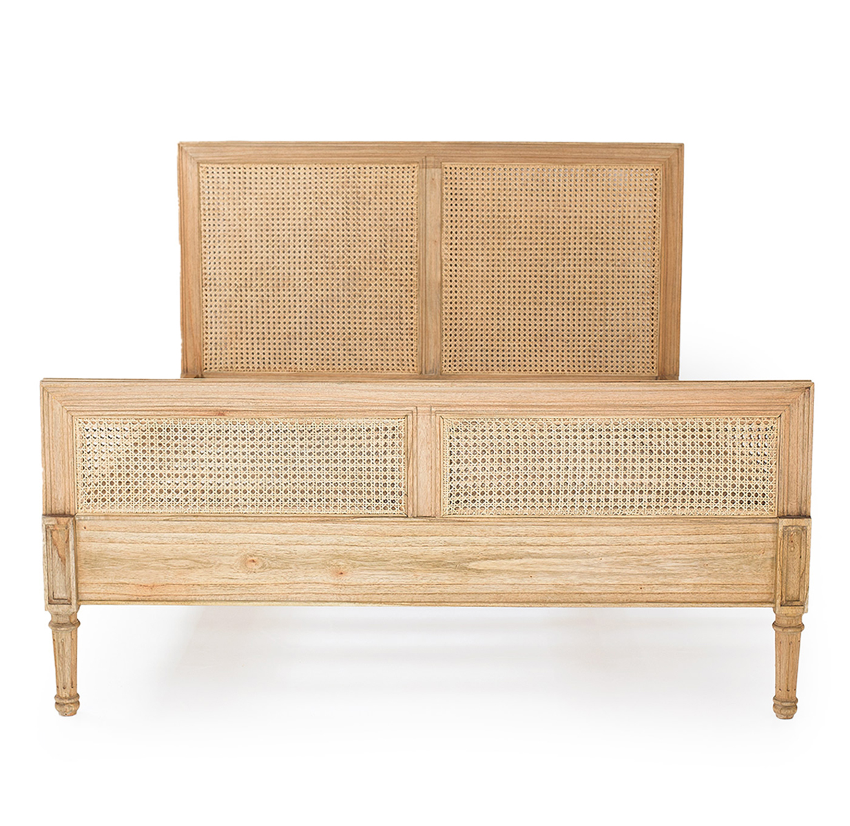 Hamilton Cane Bed Queen Size Weathered Oak, 165cm Wide x 217cm Long x 122cm High