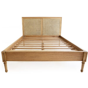 Hamilton Cane Bed Queen Size Low End Weathered Oak, 165cm Wide x 217cm Long x 122cm High