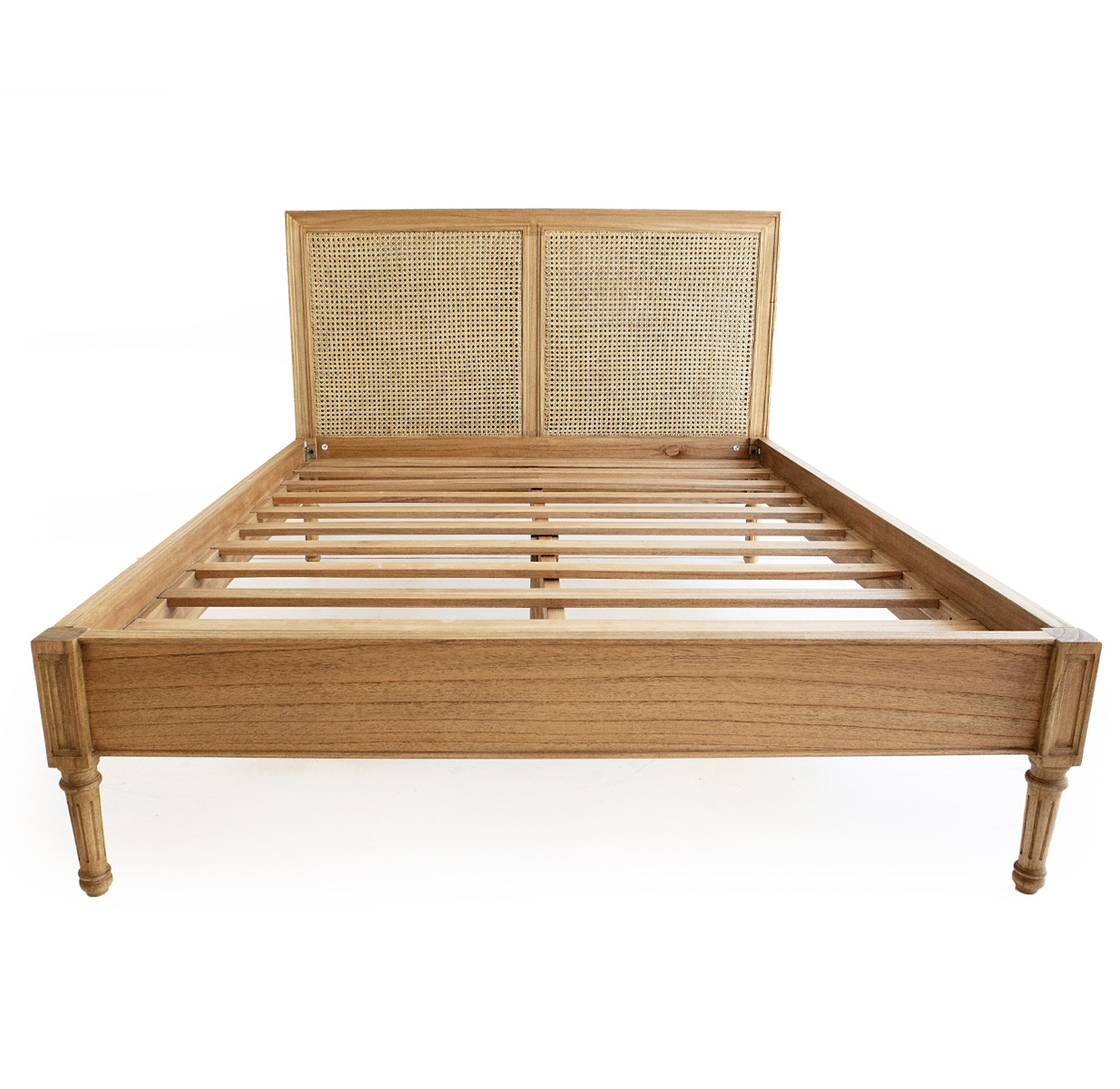 Hamilton Cane Bed Queen Size Low End Weathered Oak, 165cm Wide x 217cm Long x 122cm High
