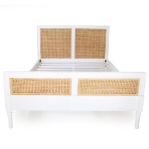 Hamilton Cane Bed Queen Size White, 165cm Wide x 217cm Long x 122cm High