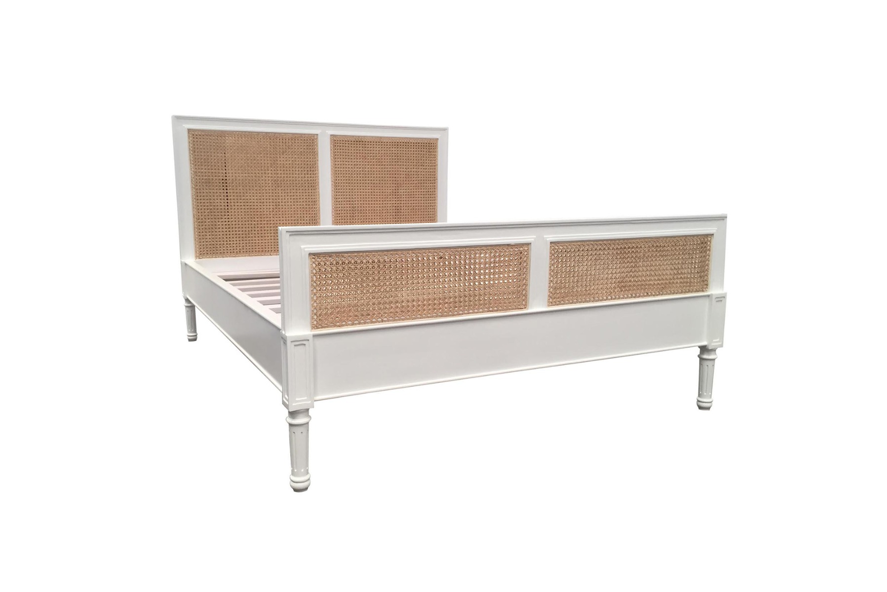 Hamilton Cane Bed Queen Size White, 165cm Wide x 217cm Long x 122cm High - Image 3