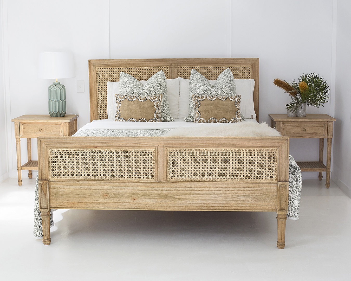 Hamilton Cane Bedside Table Weathered Oak, Width 57cm x Depth 45cm x Height 66cm - Image 2