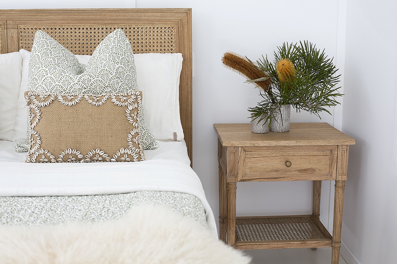 Hamilton Cane Bedside Table Weathered Oak, Width 57cm x Depth 45cm x Height 66cm - Image 3