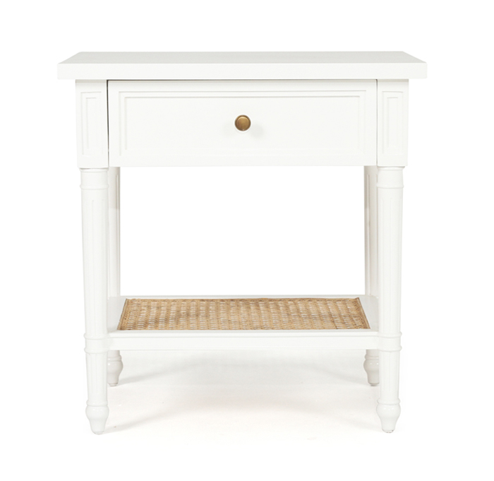 Hamilton Cane Bedside Table White, Width 57cm x Depth 45cm x Height 60cm