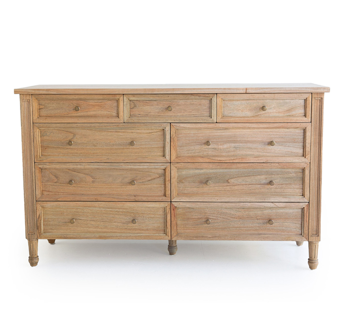 Hamilton Dresser 9 Drawer Weathered Oak, Width 154cm x Depth 47cm x Height 92cm