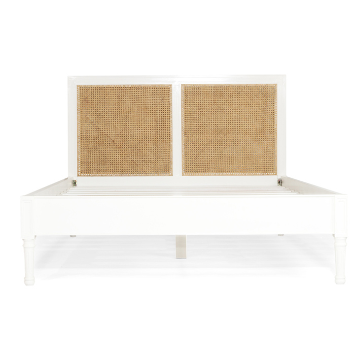 Hamilton Cane Bed Super King Size Low End White, 215cm Wide x 217cm Long x 122cm High