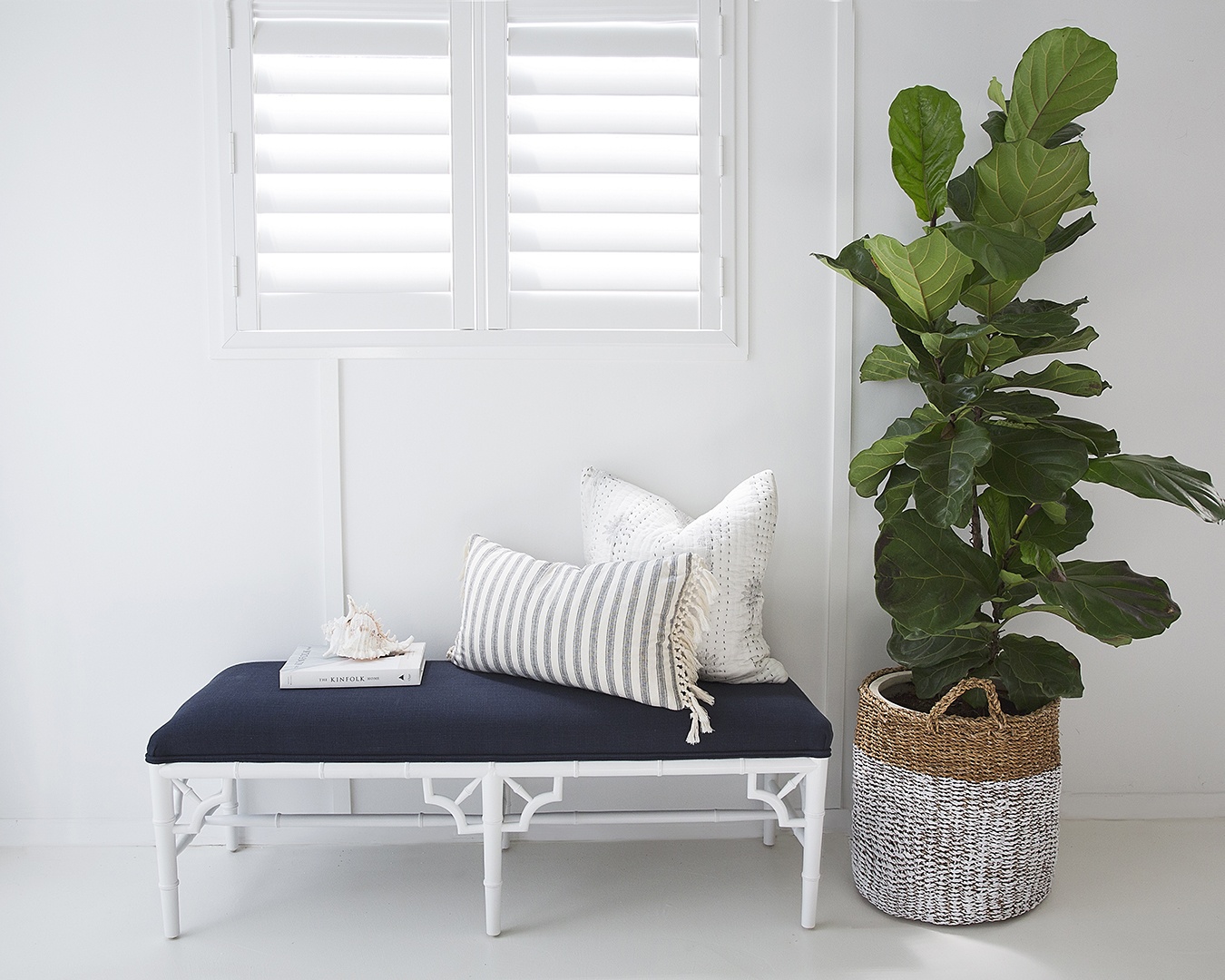 White Chippendale Bench Seat Bed End Navy Cushion, Width135cm x Depth 45cm x Height 49cm - Image 2