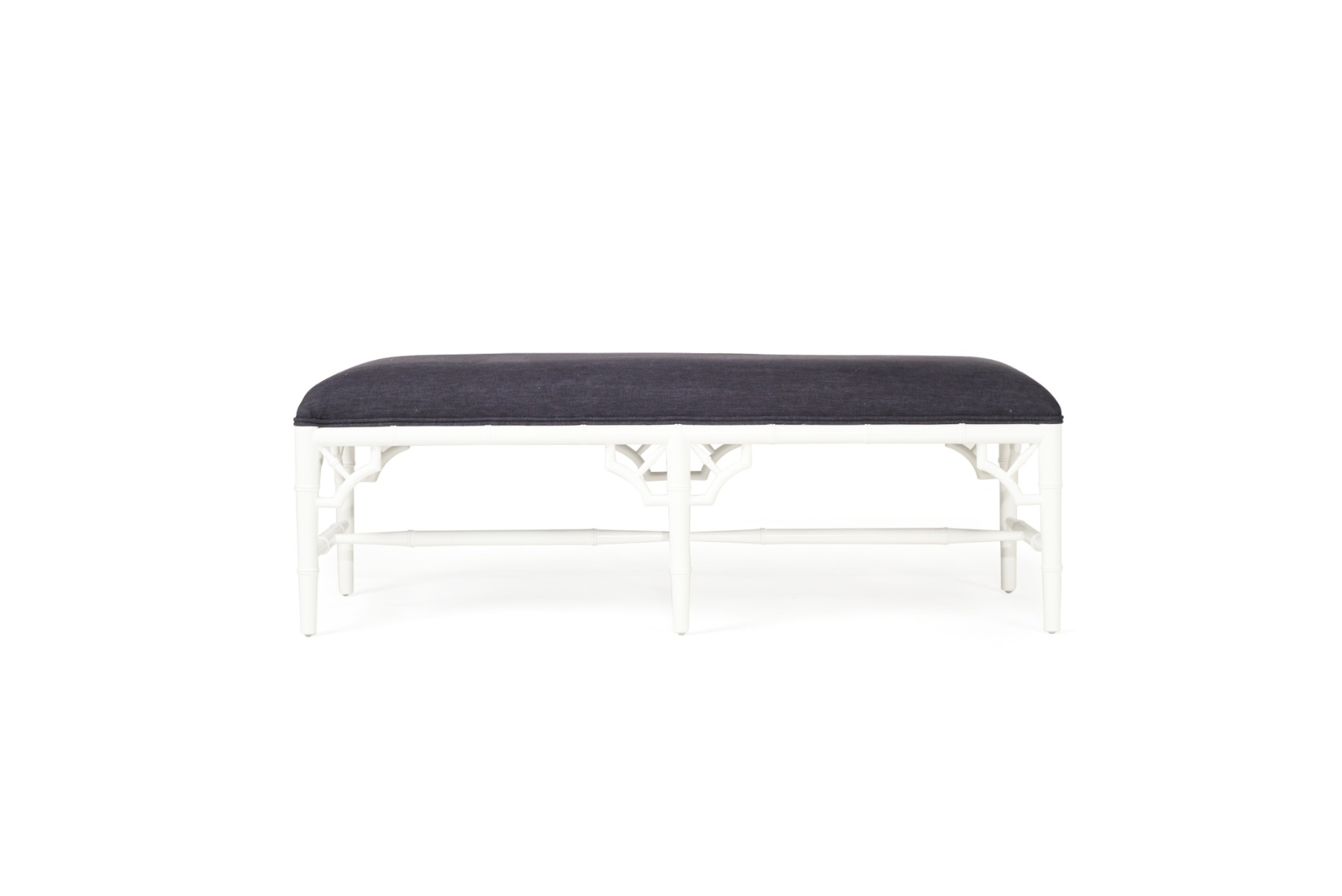 White Chippendale Bench Seat Bed End Navy Cushion, Width135cm x Depth 45cm x Height 49cm - Image 6
