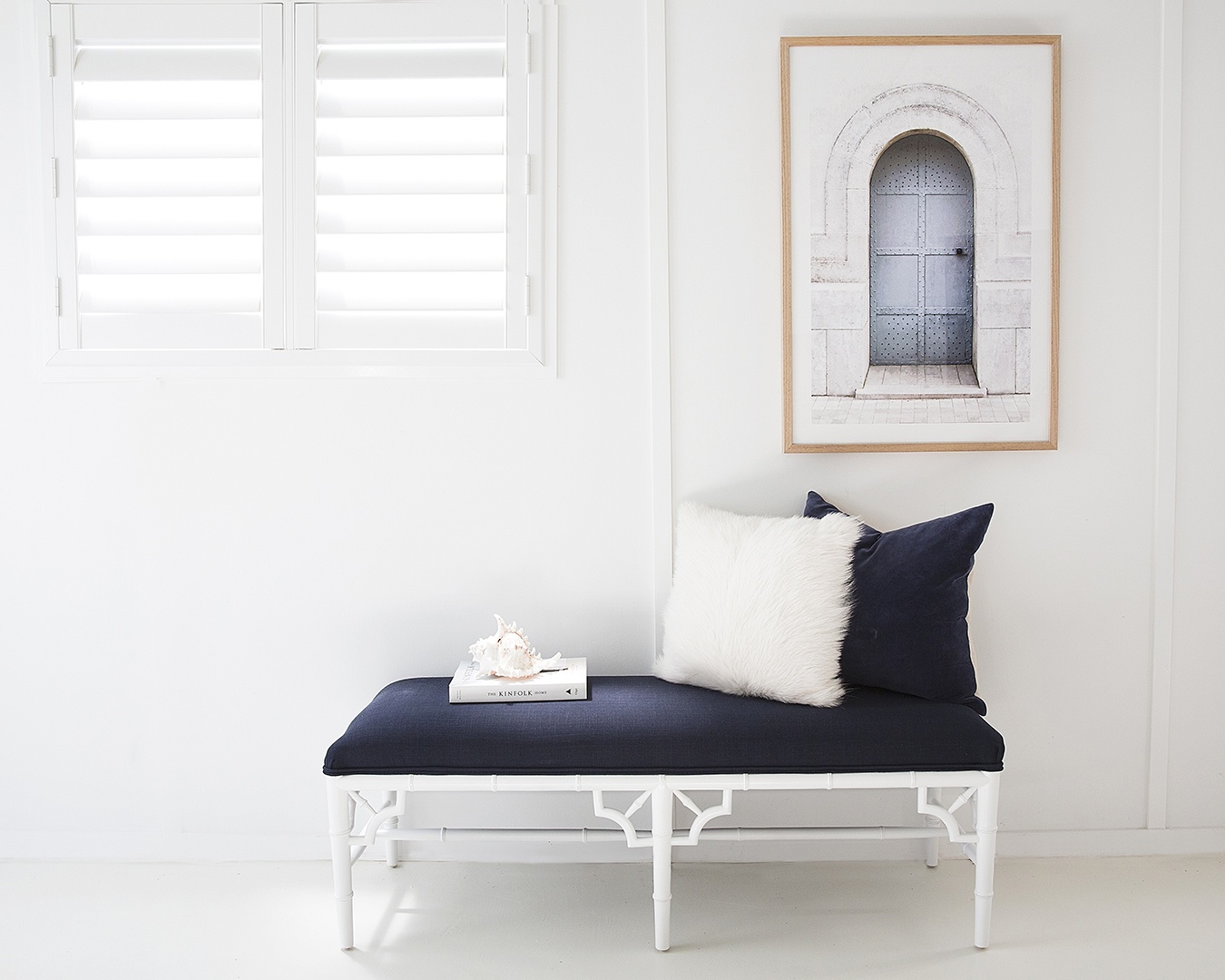 White Chippendale Bench Seat Bed End Navy Cushion, Width135cm x Depth 45cm x Height 49cm - Image 8