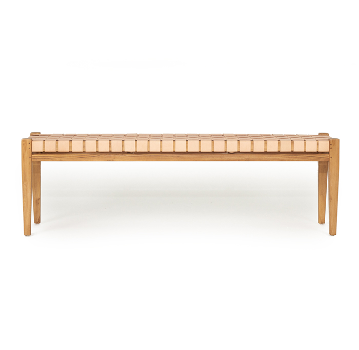 Pasadena Leather Strap Bench Nude, Length 150cm x Width 40cm x Height 46cm
