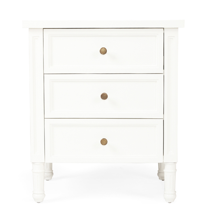 Hamilton Bedside Table 3 Drawer White, Width 57cm × Depth 45cm × Height 67cm