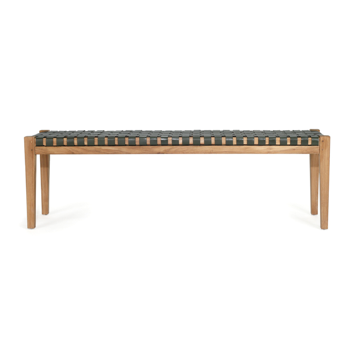 Pasadena Leather Strap Bench Olive, Length 150cm x Width 40cm x Height 46cm