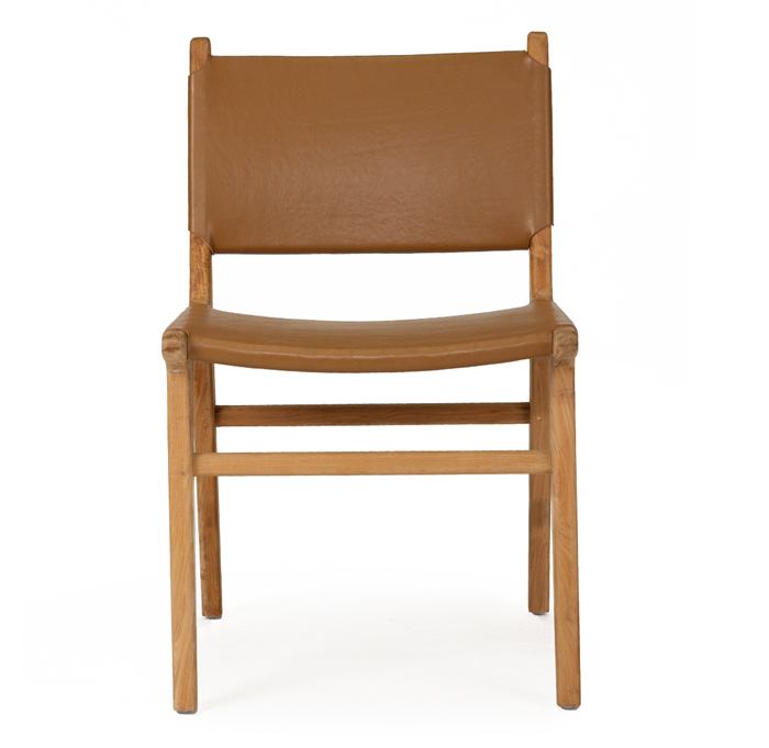 Pasadena Leather Side Chair Tan, Width 53cm x Depth 55 x Height 48cm