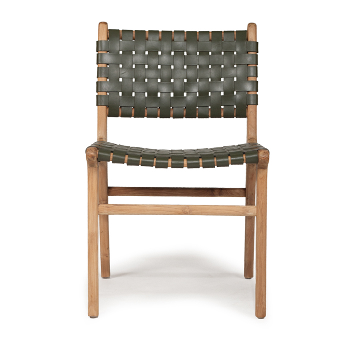 Pasadena Leather Side Chair Woven Olive, Width 53cm x Depth 55cm x height 48cm