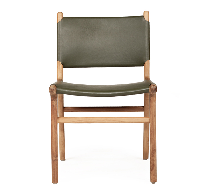 Pasadena Leather Side Chair Olive, Width 53cm x Depth 55cm x Height 48cm