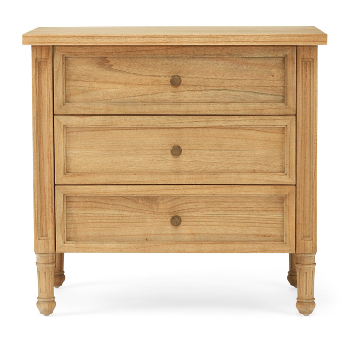 Hamilton Bedside Table 3 Drawer Weathered Oak, Width 70cm x Depth 45cm x Height 67cm