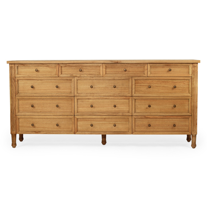Hamilton Dresser 13 Drawer Weathered Oak, Wide 200cm x High 92cm x Deep 47cm